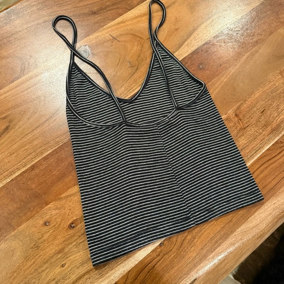 Brandy Melville Black and White Striped Crop Tank Top Spaghetti Straps - Picture 3 of 10